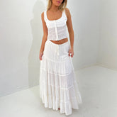 BXOXO Womens 2 Piece Maxi Skirt Set Lace Up Sleeveless Tank Top and Flowy Long Skirt VintageY2K Summer Party Beach Outfits